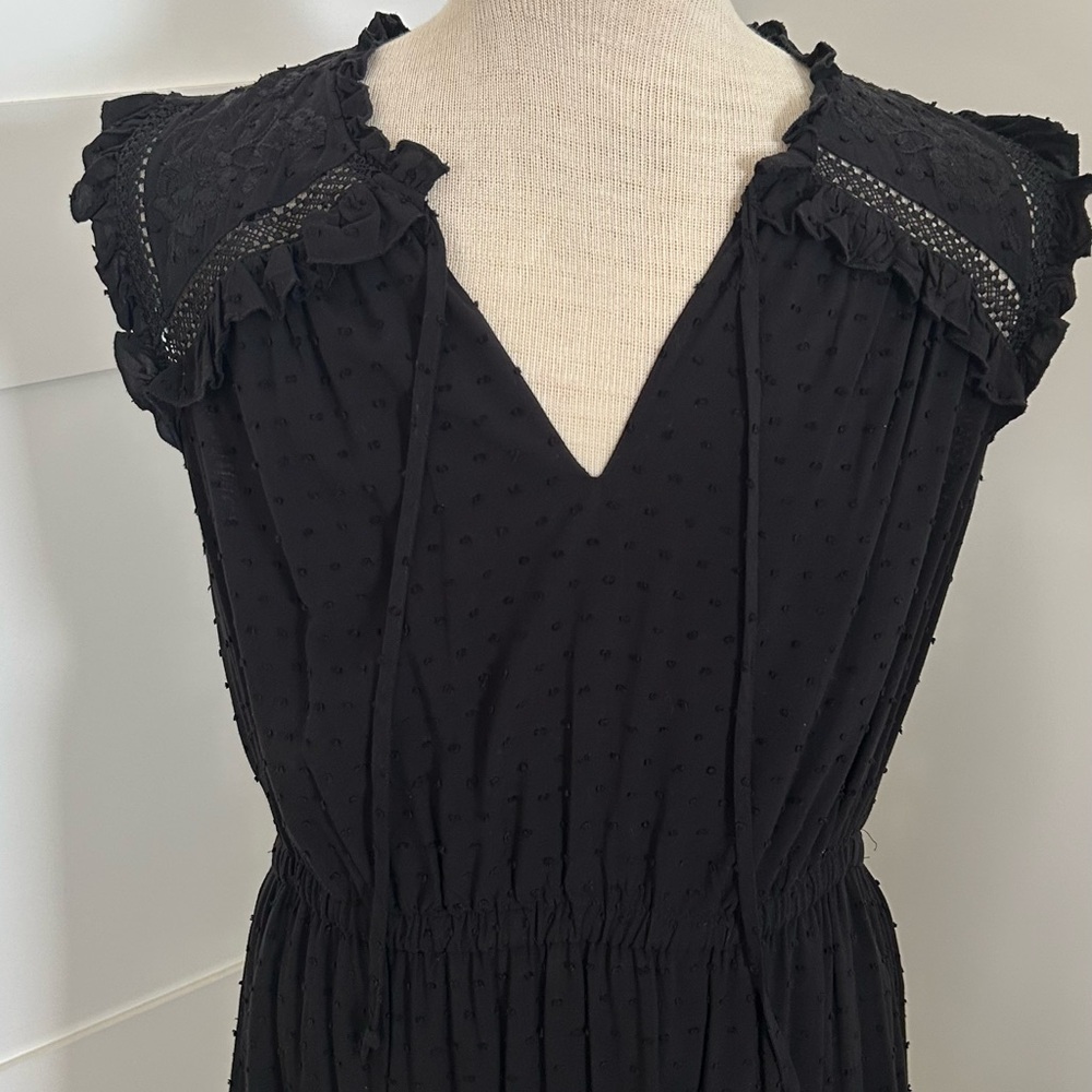 Kate Spade black swiss dot Brooke sleeveless midi dress